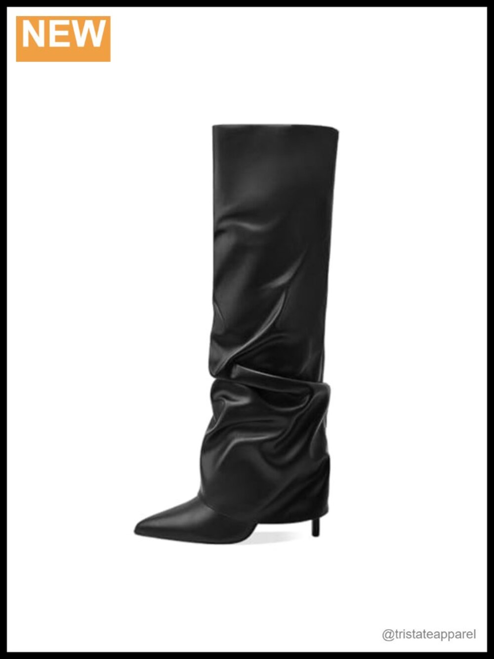 Women's Fold Over Knee High Boots Pointed Toe PU Leather High Heel